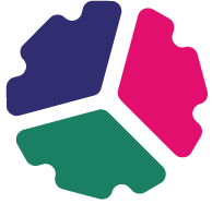 Pathfinder logo, a cog-style circle made up of three thirds, one pink, one green, one blue